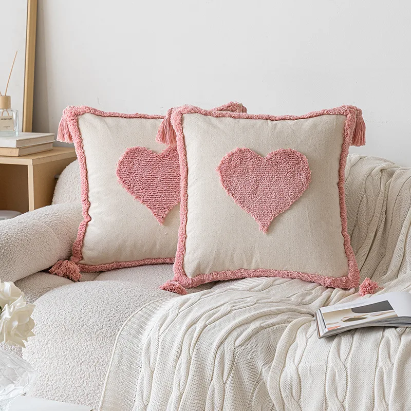 Aoyatex Manufacturer customized logo nodic pillowcase heart embroidery indoor decor pillow & cushion