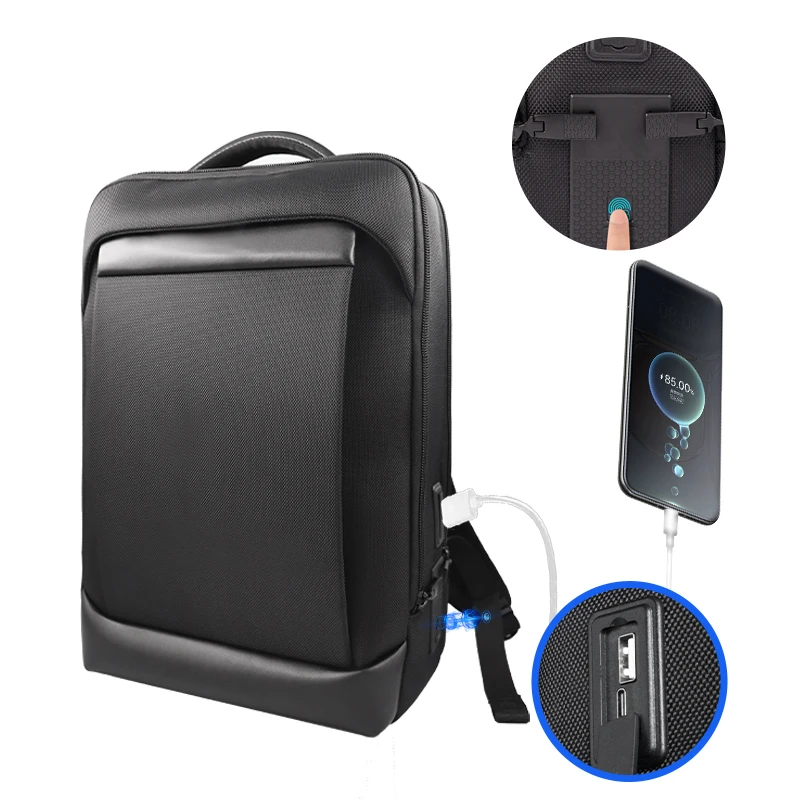 Fingerprint Lock customized smart backpack USB Charging Business Anti Theft Smart Fingerprint System Backpack