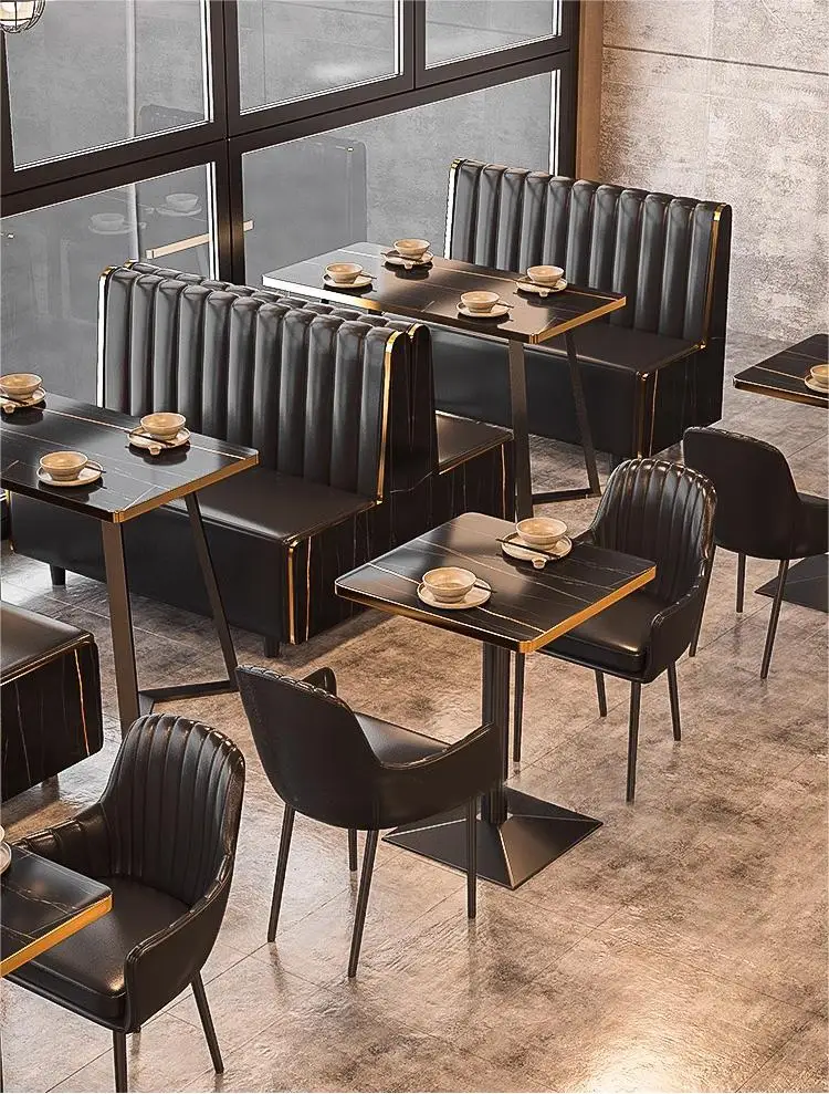 Hot Sale Restaurant Furniture Modern Booth Seating Black Color Leather Fast Food Table and Chair Set