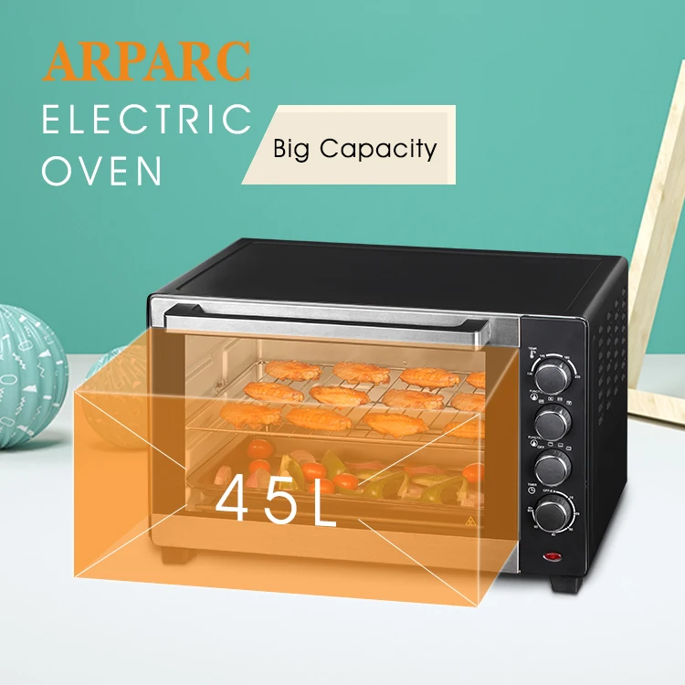 Black Silver 45L electric oven industrial classical electric deck oven 3 rack position for baking 1800W powerful