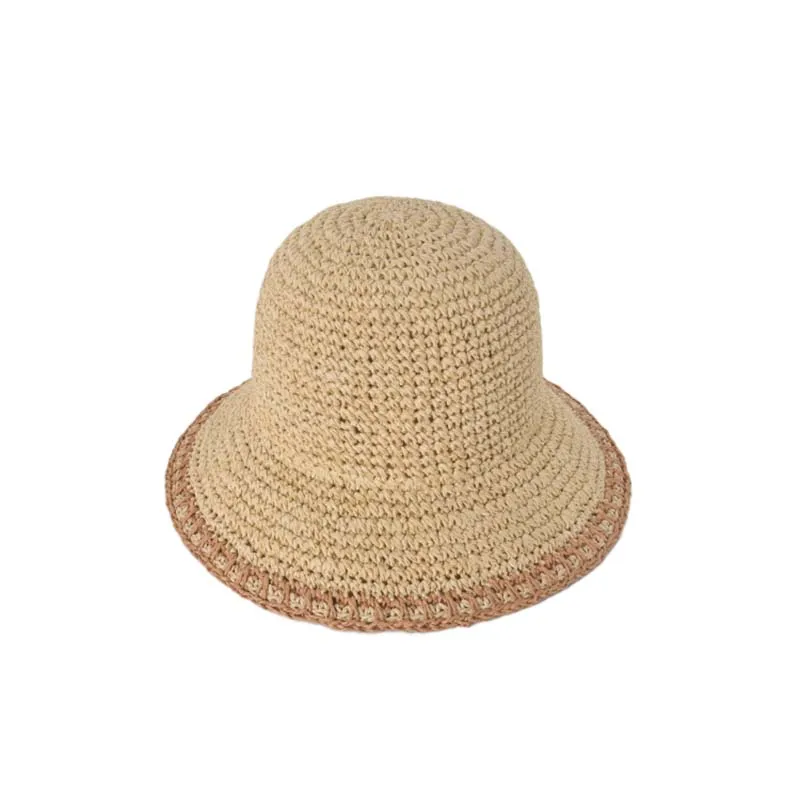 New Style custom Summer beach straw bucket Hats Women Bucket Straw Hat