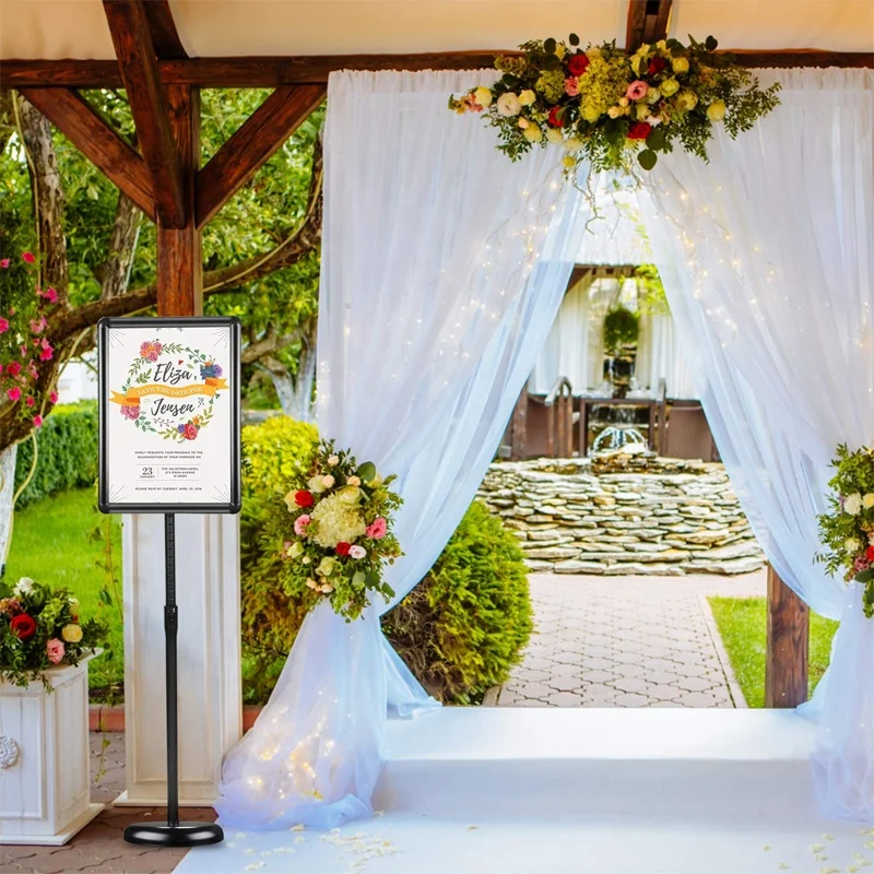 Sign Holder 11x17 Inch, Adjustable Floor Sign Stand with Heavy Duty Base, Aluminum Poster Frame