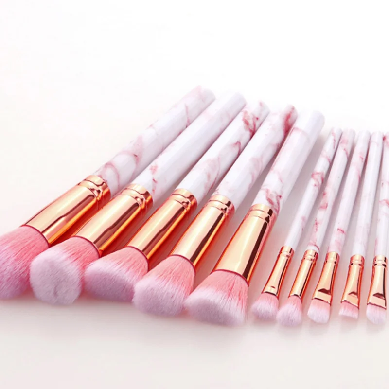 10-Piece Professional Flat Powder PU Eyebrow Pencil Eye Shadow Blush Set High Quality Marble Texture Makeup Puff Face Cosmetics