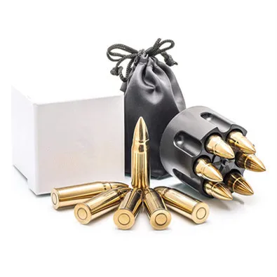Golden Bullet Shaped food grade Stainless Steel Ice Cube 6pcs with holder base gift set-