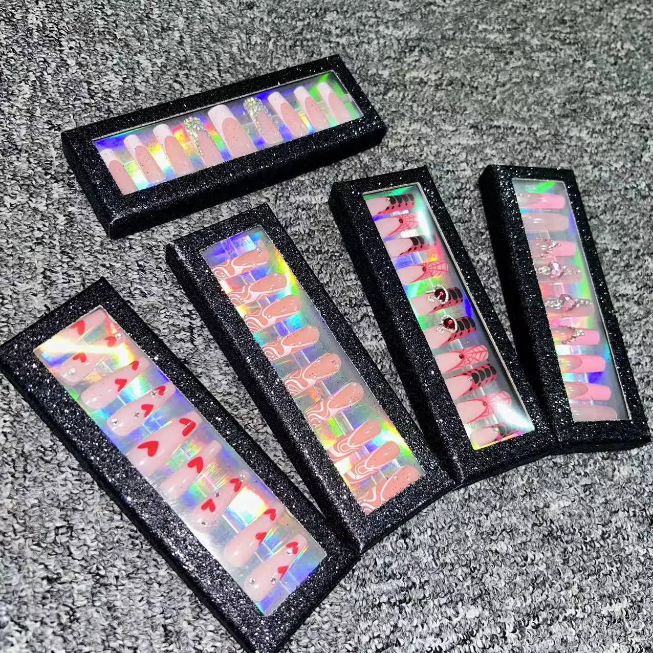 24 piece Handmade Nail Painting Tools Rhinestone Press on Nails Wholesale Nail Art Packaging Custom Logo