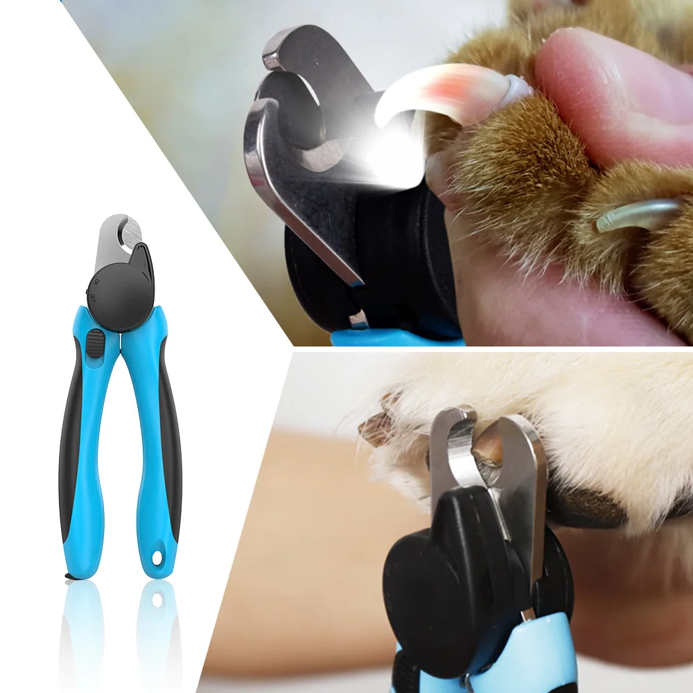 Pet Claw Care Nail Cutter Stainless Steel Scissors with Free Nail File Dog Cat Nail Clippers wIth Led Light and Safety Guard