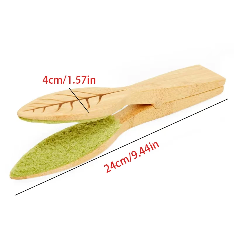 New Original Portable Wooden Hand-Held Green Brush Houseplant Leaf Cleaning Tongs