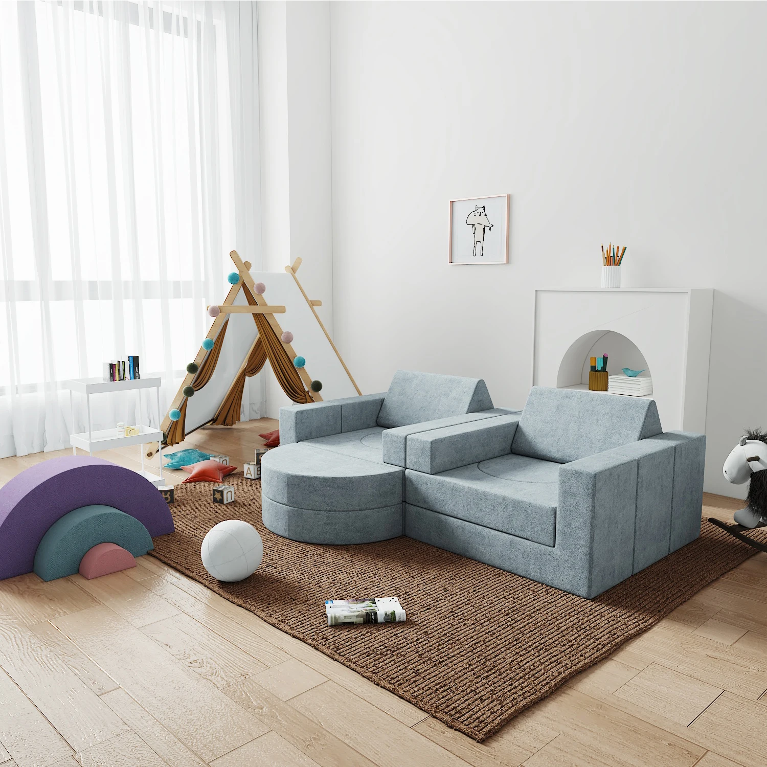 16pcs modular couch Factory Sponge Microfiber Fabric Soft Baby Play Bed Children Kid Play Room Baby Couch kids Sofa set