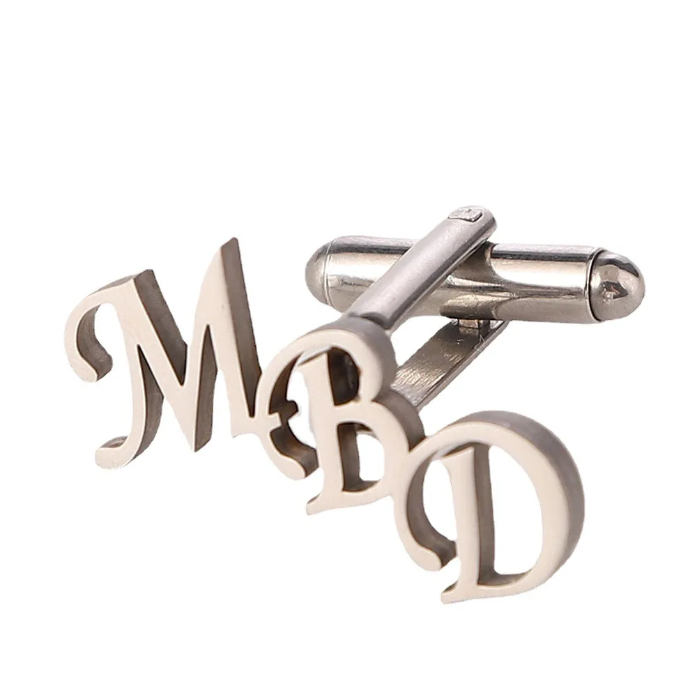 OEM Custom Personalized Names Cuff links Customise Wedding Groom Stainless Steel Initials Letters Cufflink for men