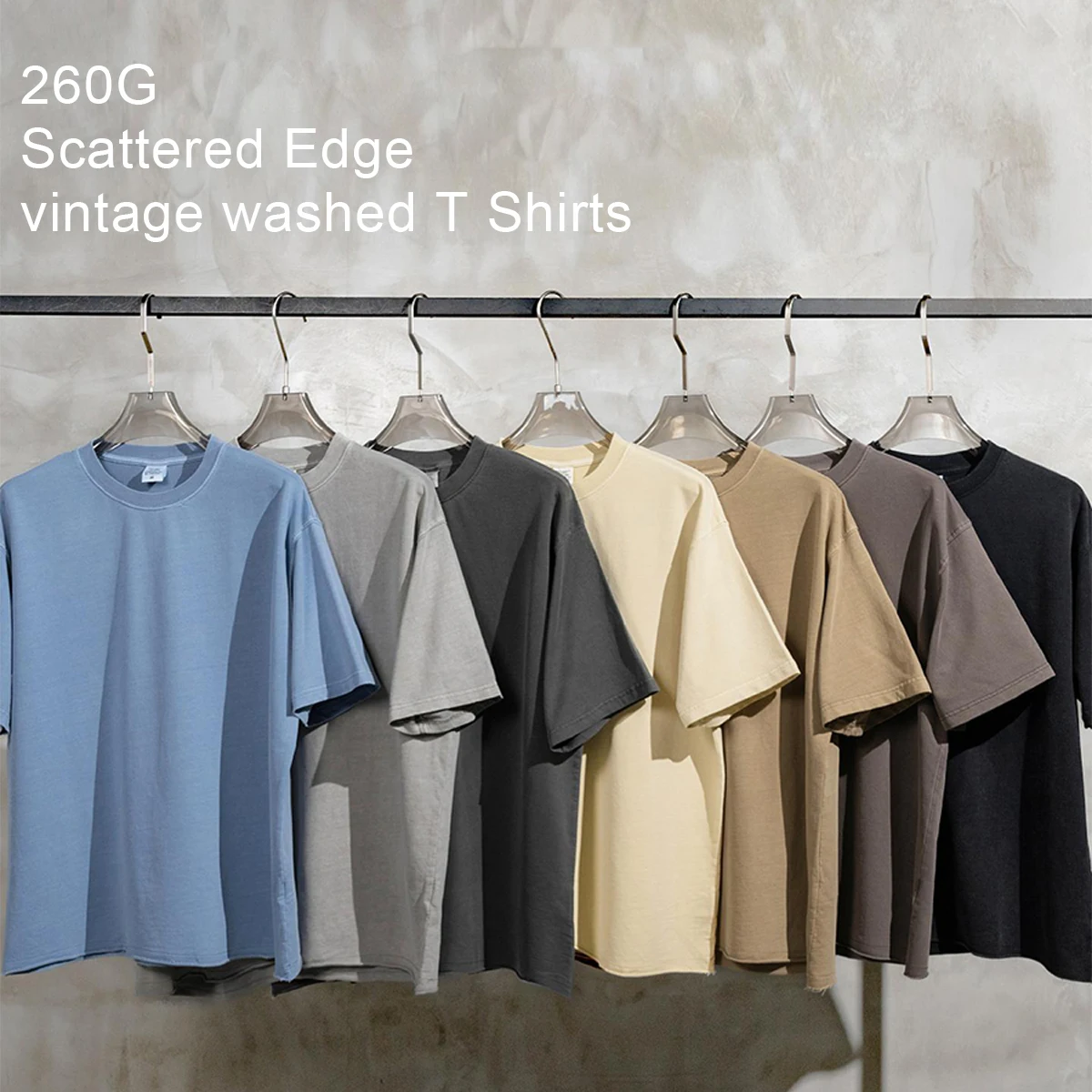 260G drop shoulder organic 100% cotton vintage washed scattered edge unisex heavyweight oversized t shirt for men high quality