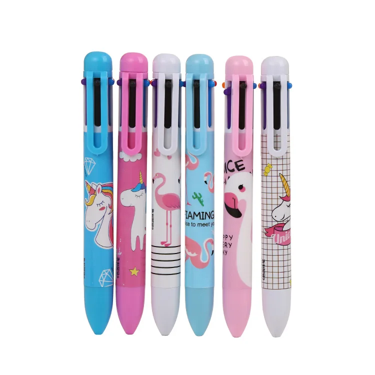 Многоцветная Шариковая ручка для студентов, креативная шестицветная мультяшная канцелярия, школьные принадлежности, подарки для детского сада, маленькие подарки
