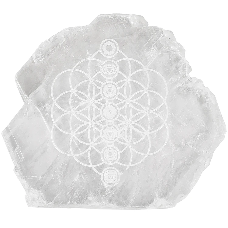 Высококачественные Натуральные чистые большие гравированные пластины для резьбы из селенита