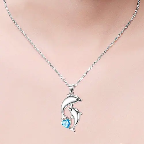 Hot Sale 925 Sterling Silver Simulated Blue Opal Whale Tail CZ Accented Pendant Necklace