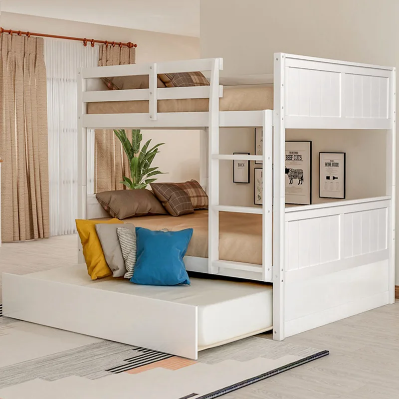 Wooden furniture double wooden children double bed with ladder guardrail bedroom double loft bed