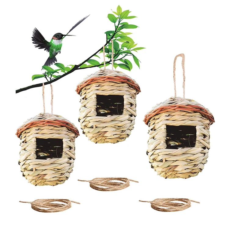 Wild Bird Hut Hanging Birdhouses for Outdoors with Rope Hanging Grass Bird Nest