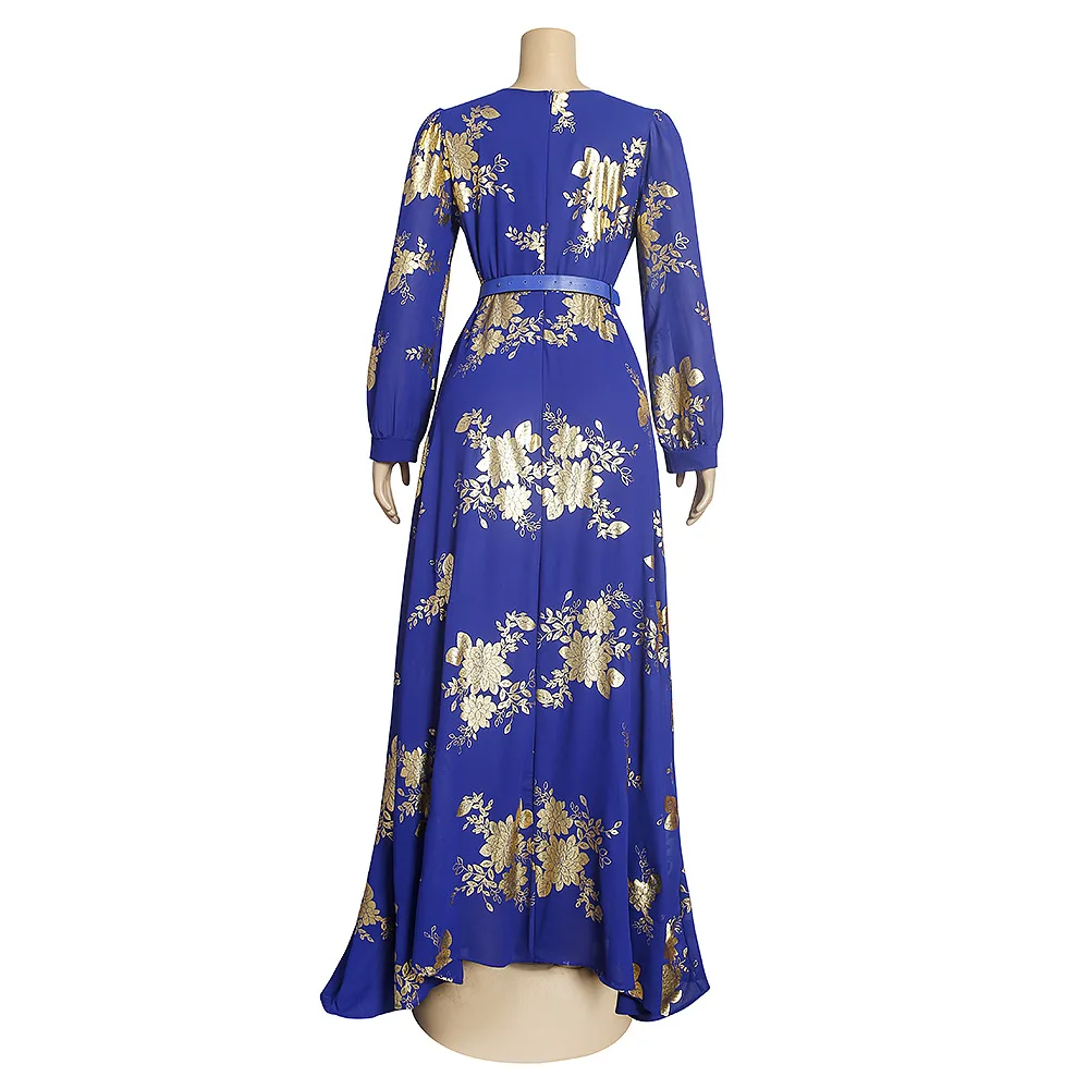 African Dresses For Women 2022 New Elegant Gold stamping Chiffon dress Wedding Party Evening Gown Dubai Turkey Kaftan Abayas