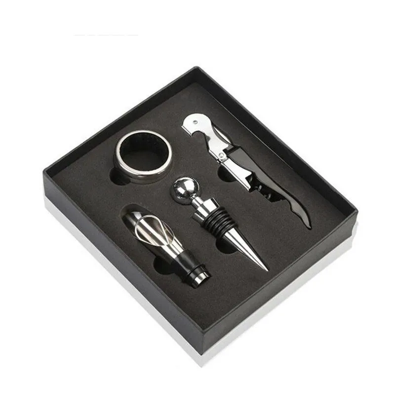 HOMETREE 4 Pcs/Set  Wine Corkscrew Stainless Steel Corkscrew Wine Pouring Device Seahorse Knife Corkscrew Carton Set H76