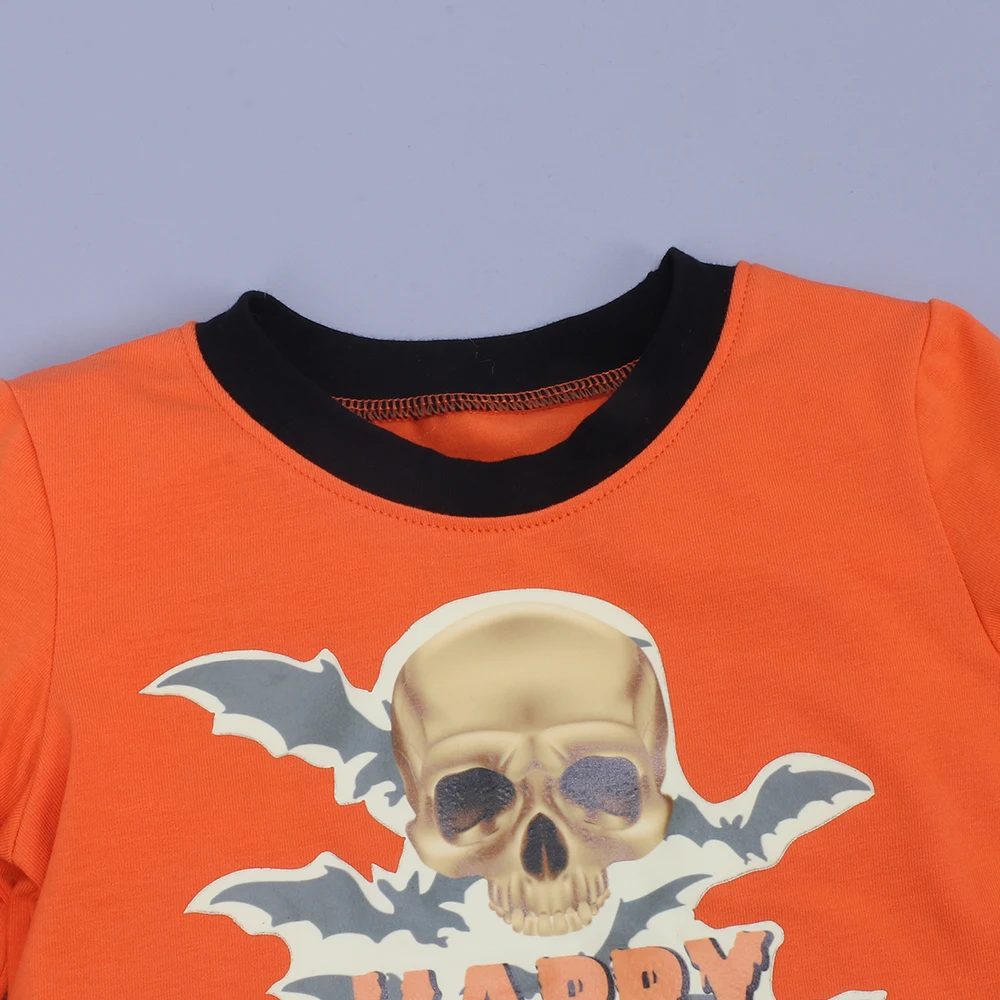 Ready to ship two piece pants set 2022 halloween pattern pajamas kids cotton