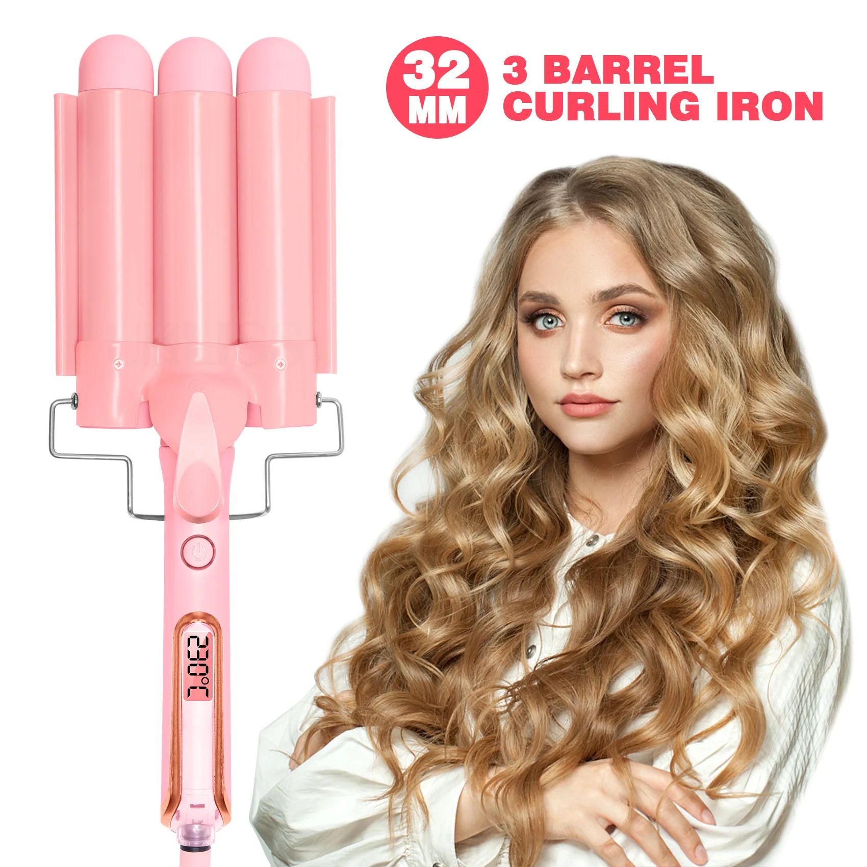Home use new three barrel ceramic Ionic big wave curler automatic LCD curling iron with triple barrel hair waver hair curler