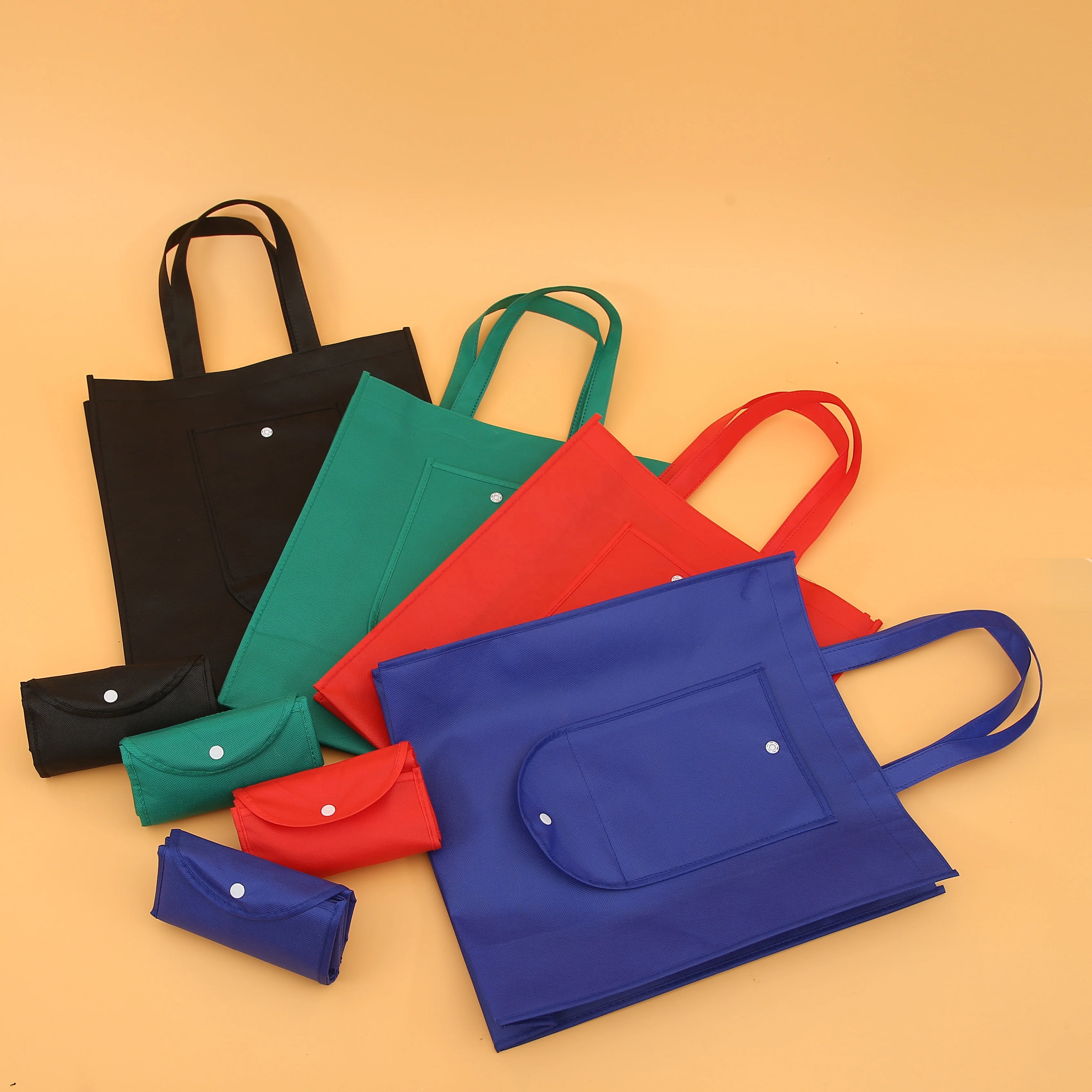 Reusable supermarket promotional print non woven fabric carry bag with pocket