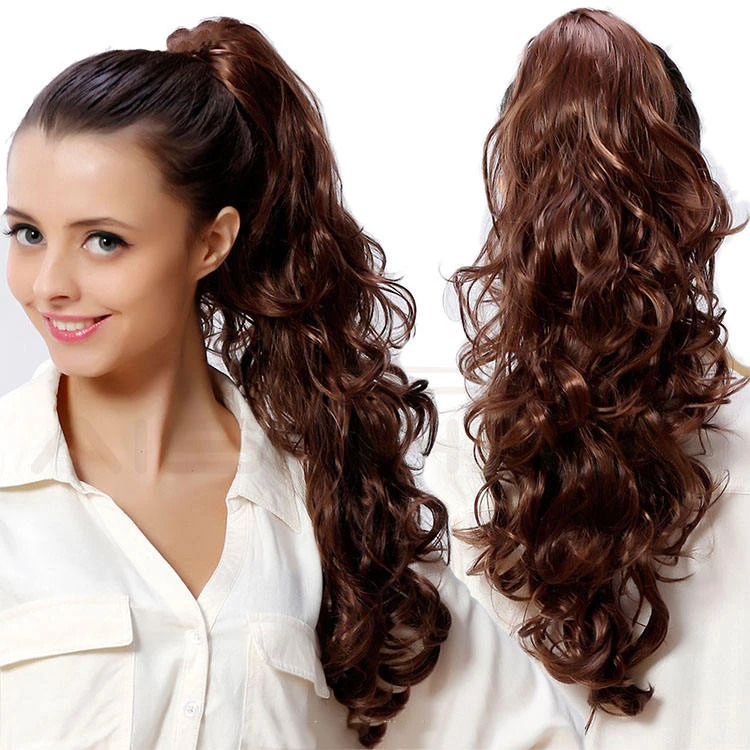 Wholesale Ponytail Synthetic Hair Brown Blonde Synthetic Hair Pony tail Long Curly Weave Claw Clip Ponytails Hair Pieces