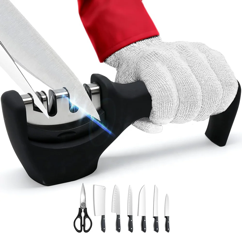 TOALLWIN kitchen accessories ceramic tungsten carvide 4 stage knife sharpening kit scissor sharpener kitchen knife sharpener