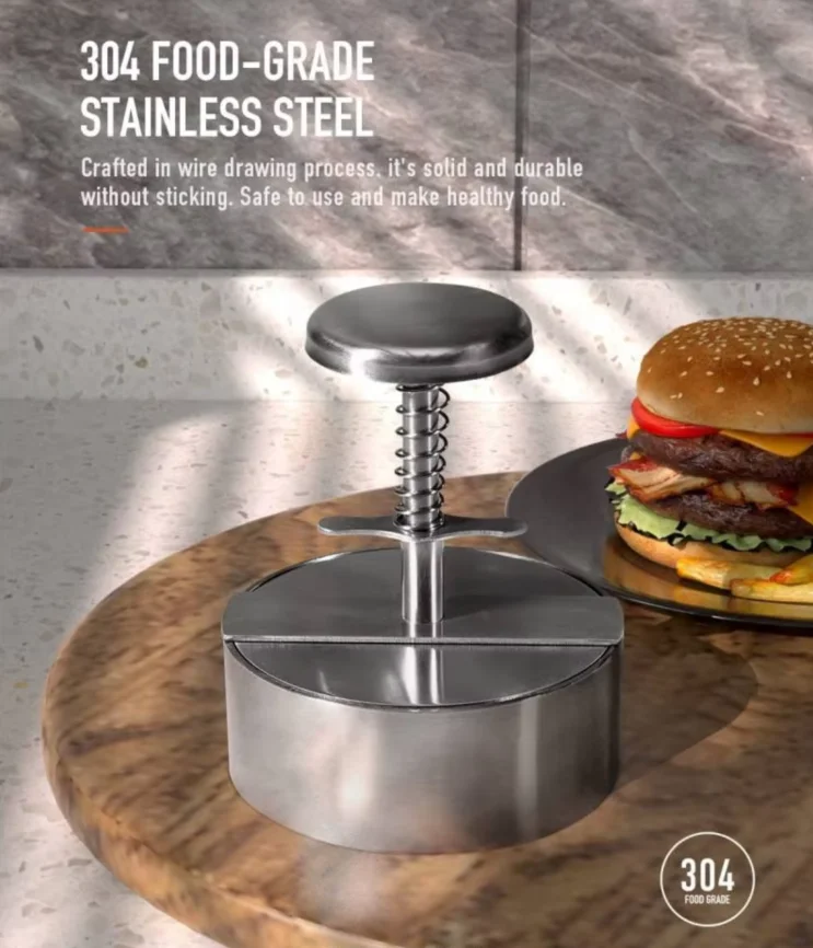 Manual Food Grade 304 Stainless Steel Hamburger Patty Maker Burger Press for Meat, BBQ, Homemade Cooking