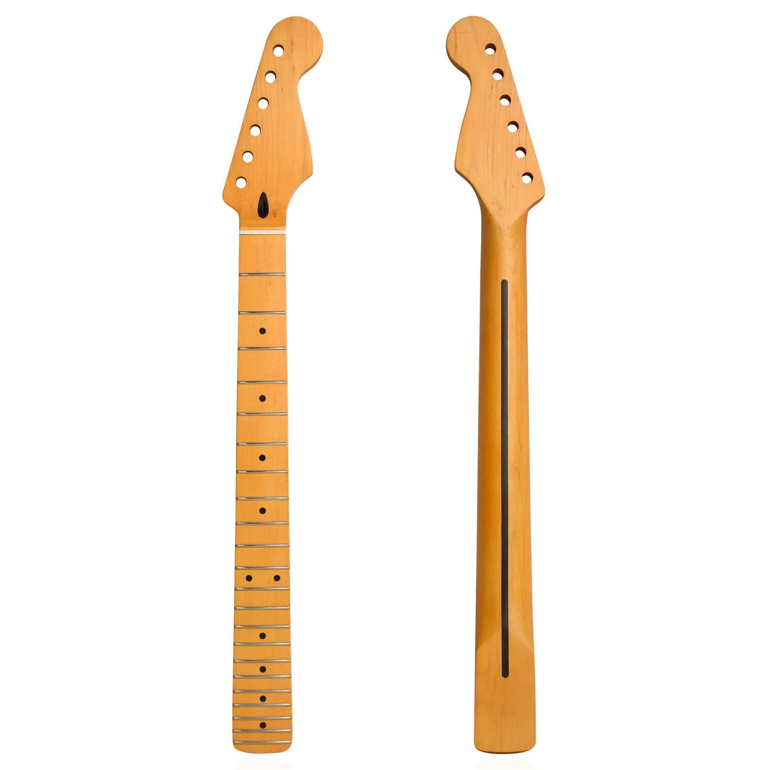 Customizable High Gloss Roasted Matte Yellow 22 Frets Canadian Maple Harp Handle Guitar Necks For ST Style Guitars