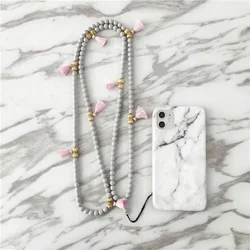 Special Offer! Ins Net Red Color Tassel Silver Beaded Long Mobile Phone Strap Handmade Turquoise Beads  Phone Accessories