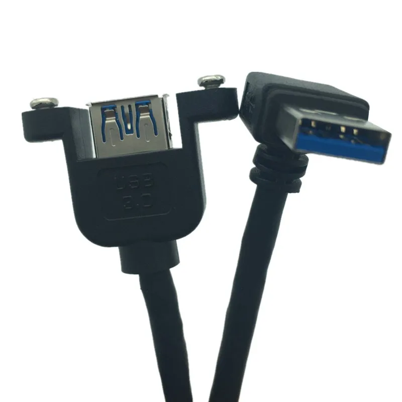Удлинительный кабель 90 градусов вверх влево вправо USB3.0 штекер-гнездо M/F с креплением на винтовой панели 30
