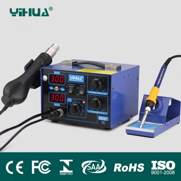 YIHUA 862D+ Soldering Station 2 In 1 BGA Rework Station Soldering Iron Hot Air Gun For IC SMD Desoldering LED digital display CE