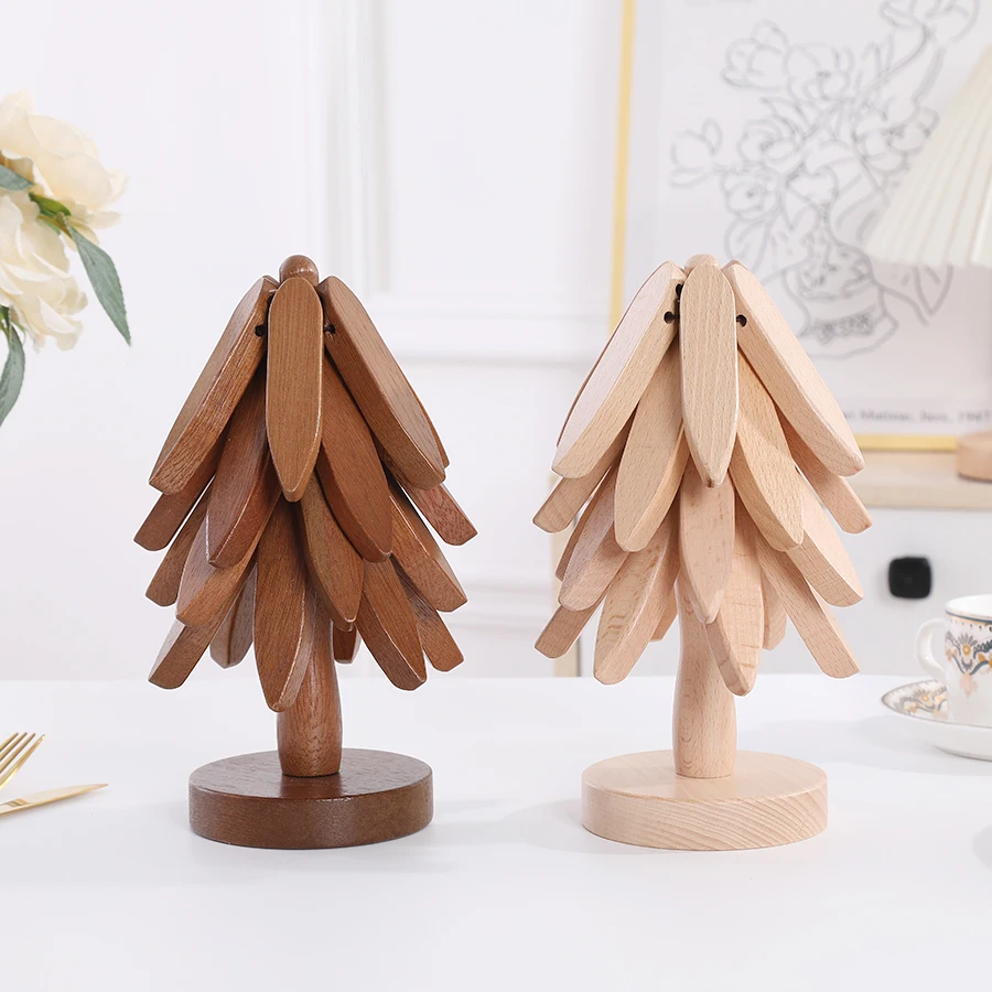 Hot Dishes Tree Shape Trivet Set beech wood walnut wood Coaster For Teapot Hot Pots of wooden Trivets