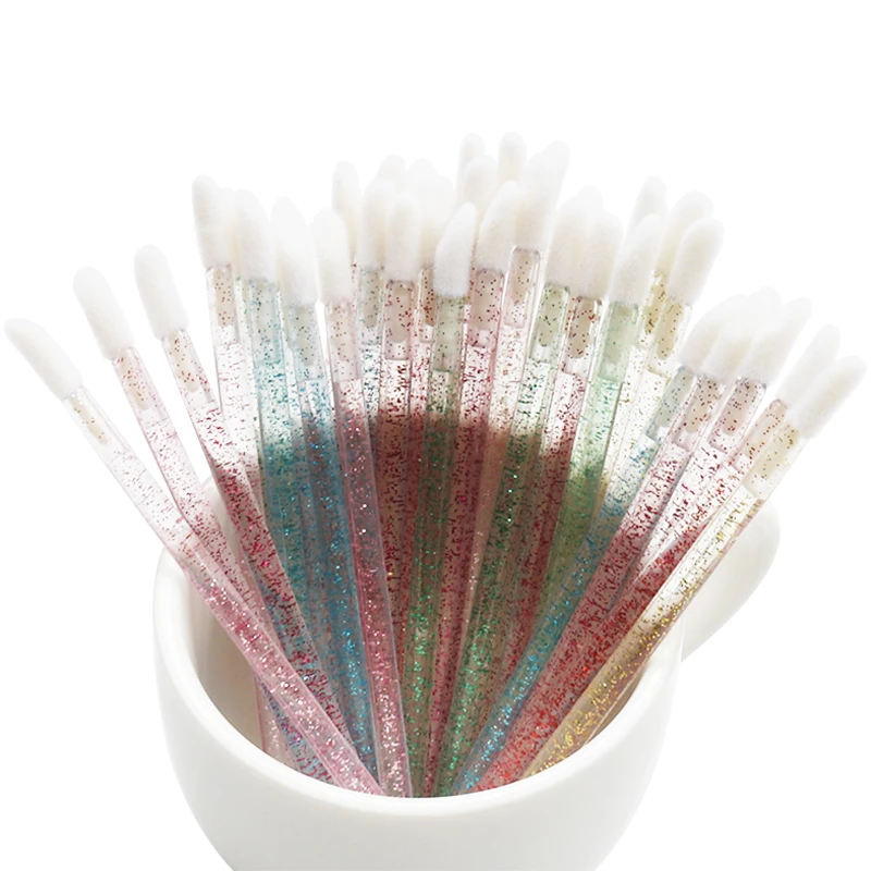 Disposable Glitter Lip Applicator Lip Brushes Lip Gloss Plastic Fleece Makeup Brush 50pcs/opp Bag Accept Private Logo 3000pcs