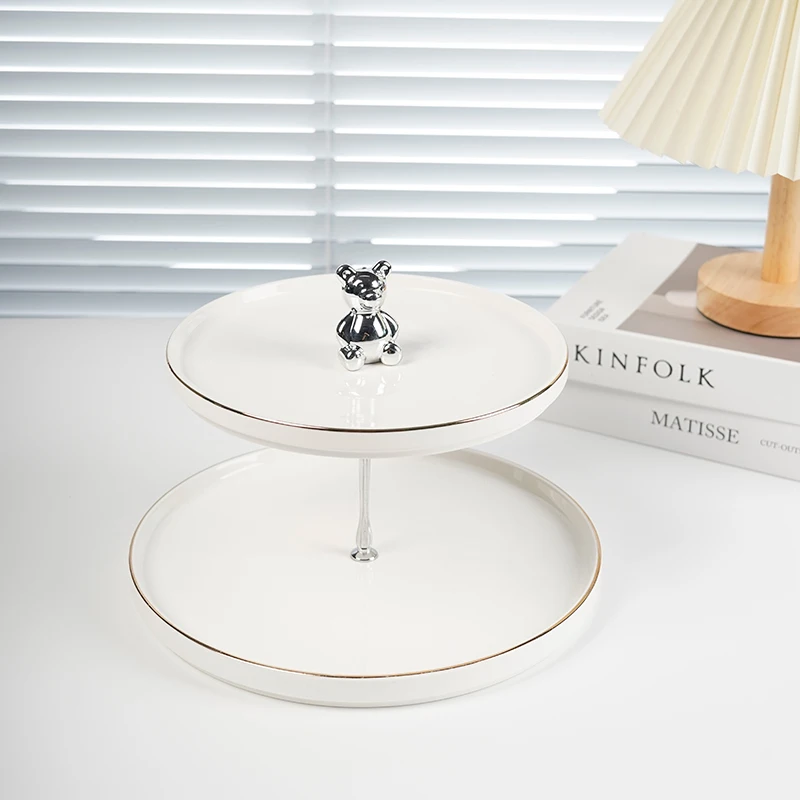 Little Bear Fashion Ceramic  Porcelain 2-tier Cake Stand for Housewarming