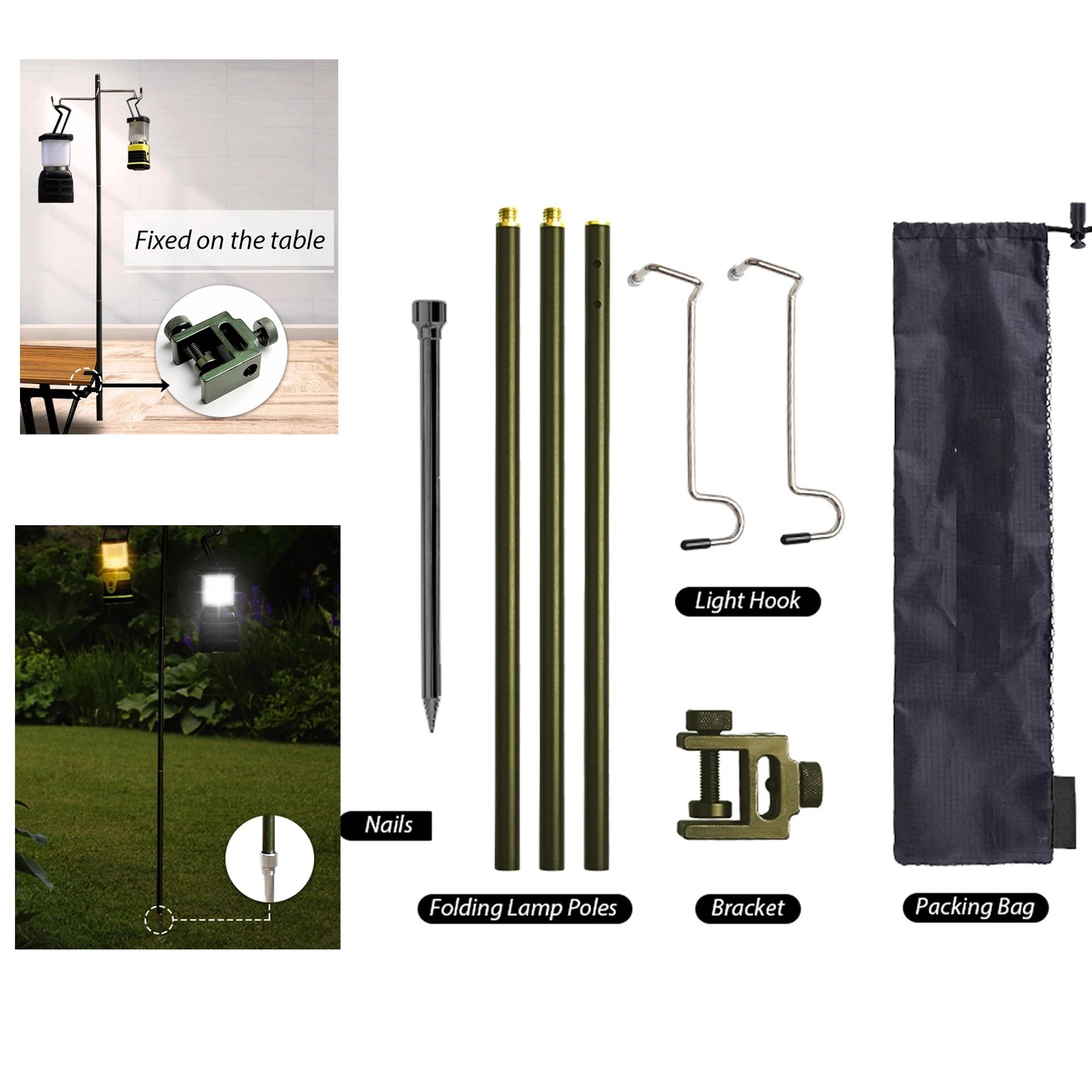 other camping gear Outdoor Camping Hiking Portable Aluminum Folding metal led Lamp holder Camping Lamp lantern Stand pole