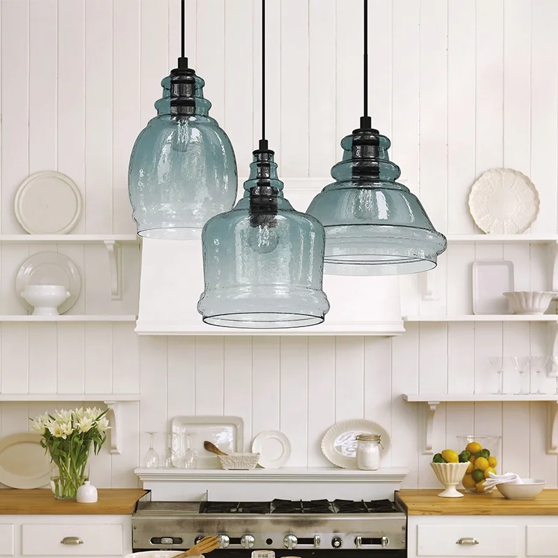 Iron Glass Chandelier American Dining Table Lamp Simple Restaurant Lamp bar Lamp Straight Industrial Commercial Hot Pot Store