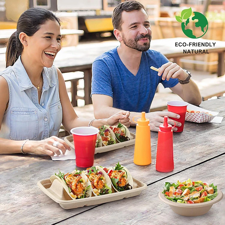 Hot Sale Biodegradable Taco Holder Tray Disposable Sugarcane Pulp Taco Tray for Party supplies