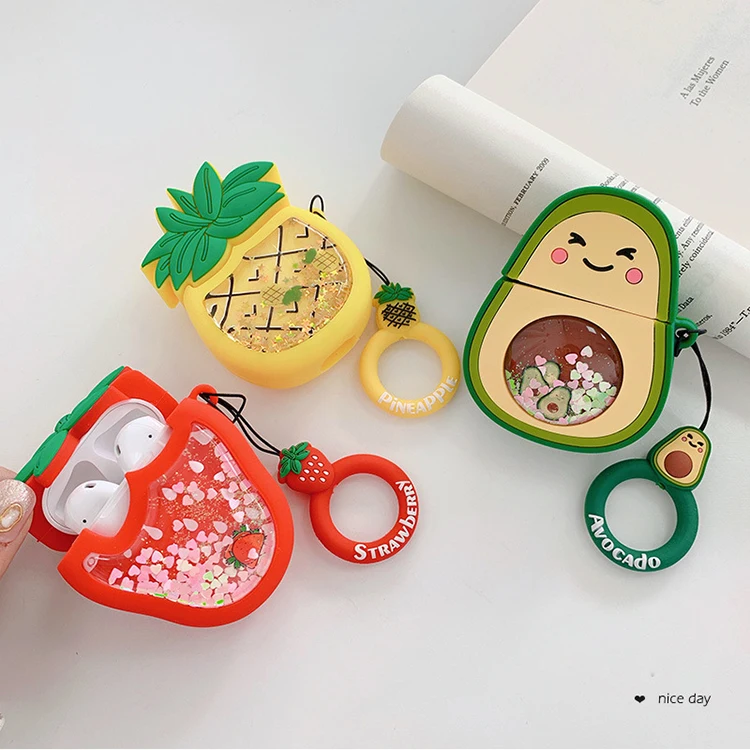 Популярный силиконовый 3D чехол с фруктами и жидкостью, чехол для наушников с ананасом, чехол для наушников Air pod