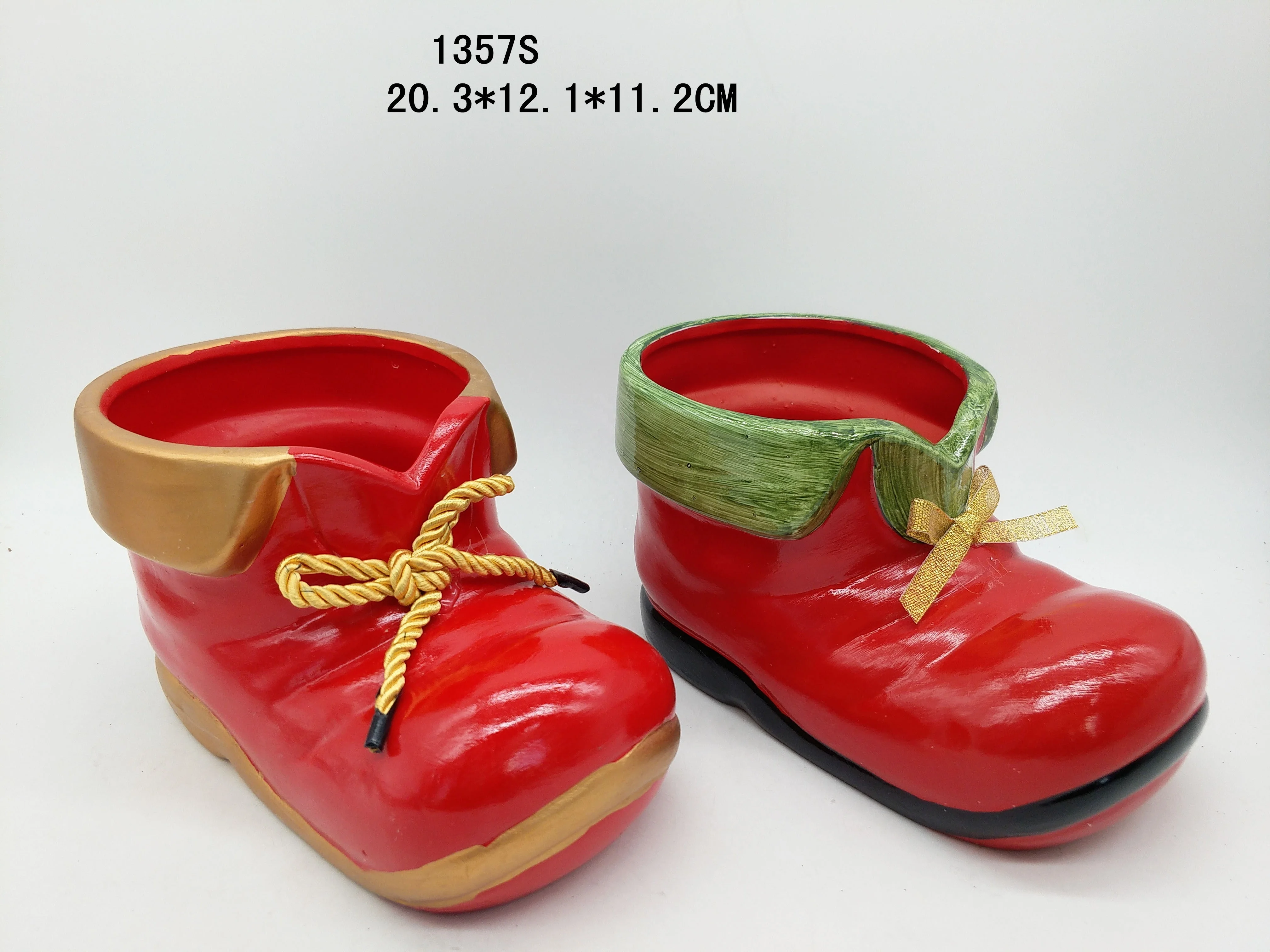 Red Christmas boots shaped Ceramic decoration Christmas flower pot