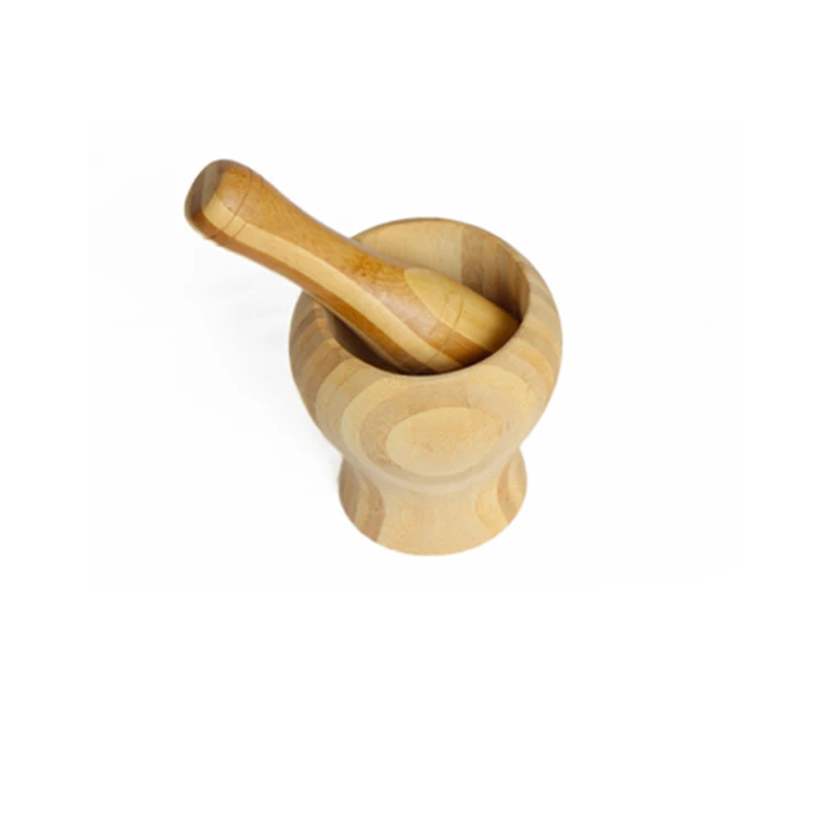 Multifunction Manual Ginger Spices Pestle Press Grinder Bowl Bamboo Wooden Garlic Masher