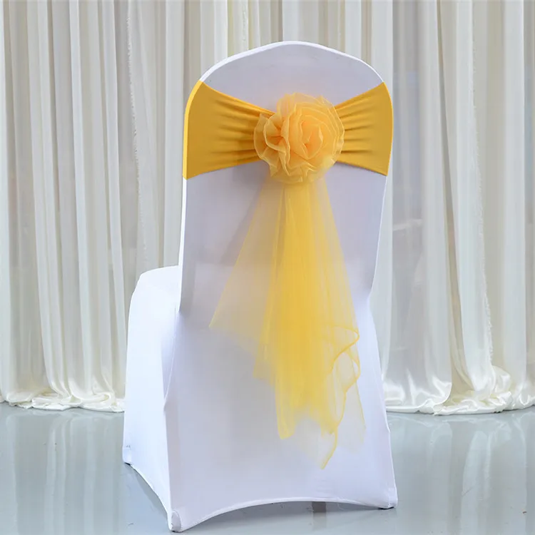 Elastic Chiffon Bows Chair Band Organza Chair Cover Wedding Decorative Pre Tied Spandex Chair Sash