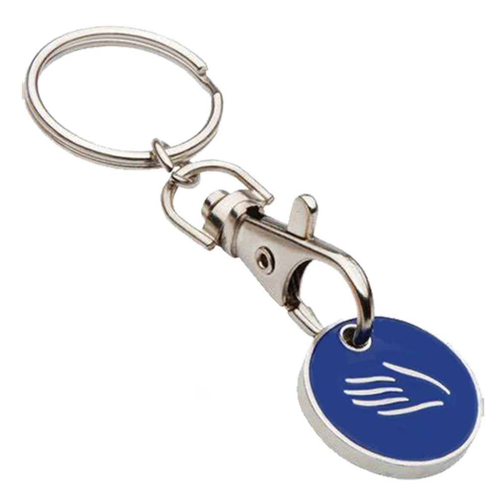 Custom logo supermarket metal shopping cart chip key ring uk trolley coin holder keyring token coin keychain