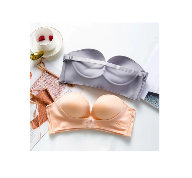 1/2 Cup Push Up Bra Front and Behind Buckle Underwear Women Sexy Deep V Strapless Stealth Brassiere Wire Free Thicken Lingerie