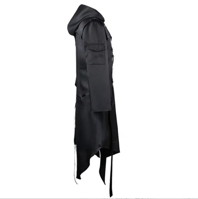Mens Hoodie Jacket Gothic Steampunk Coats Irregular Hem Vintage Costume Uniform