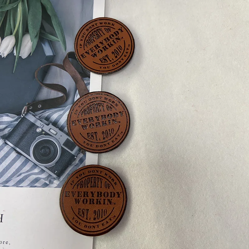 Custom garment leather patch with embossed logo,jeans PU leather label with own logo
