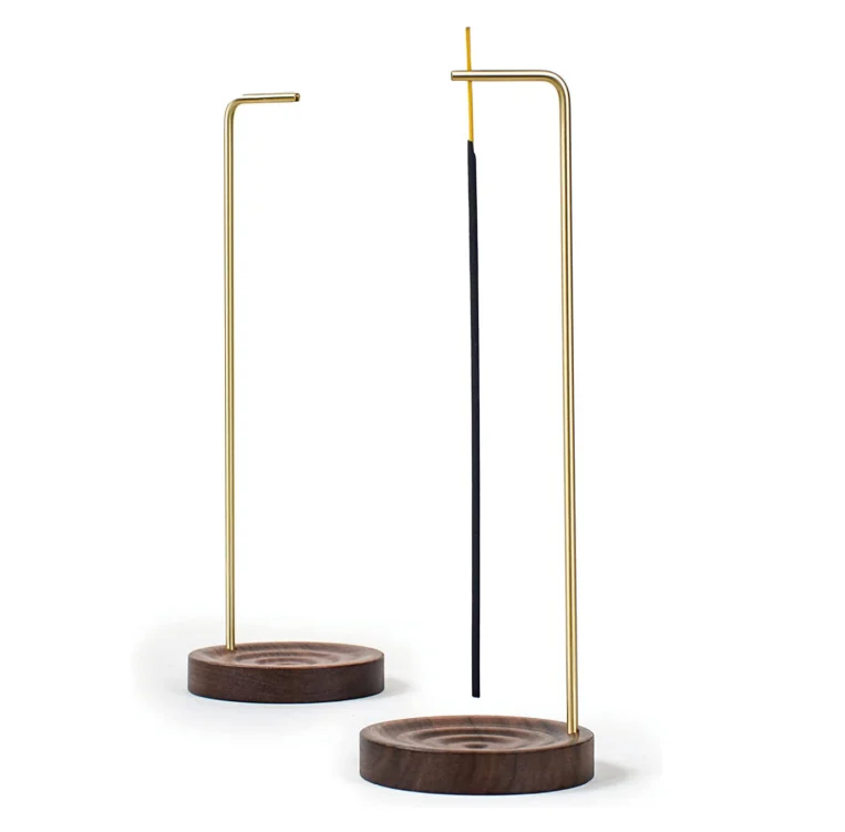 Wooden corrugated incense plate and brass incense stick bracket for Zen yoga spa mediation family dress