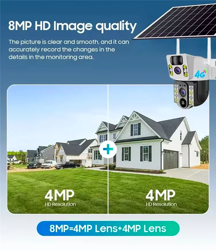 Панорама IP CCTV 6MP уличная двойная линза солнечная батарея камера вспышки сети 4G Sim карта Солнечная