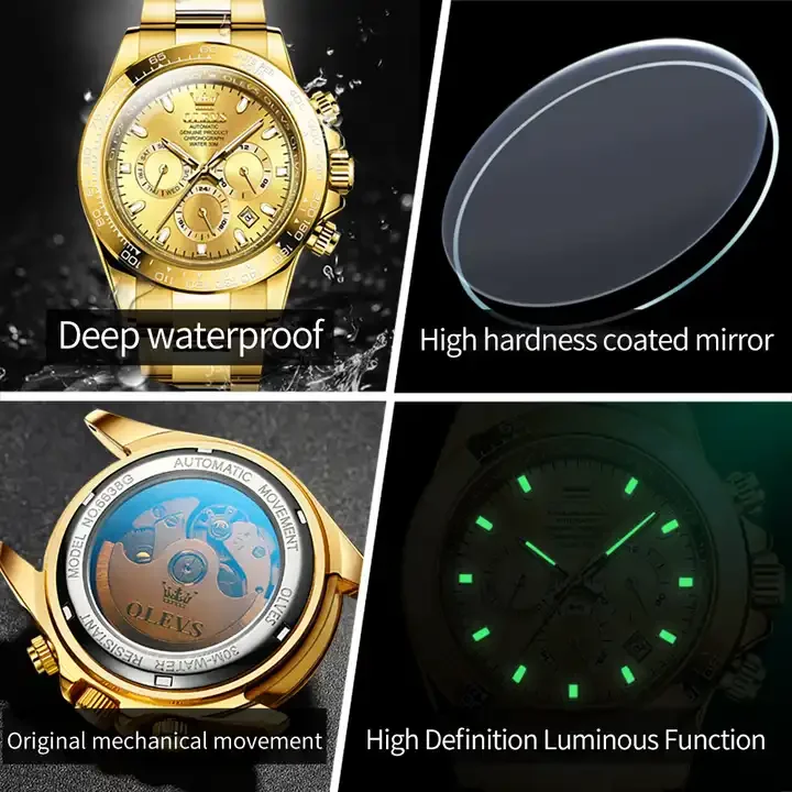 Olevs 6638 Fashion Waterproof Digital Online Mens Wrist Bands Luxury Tourbillon Automatic Mechanical Watches For Men