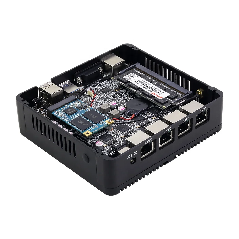 PFsense Gateway Firewall Router Mini PC Fanless Industrial Computer In-tel N2830 4 Nic Ethernet Lan Ports Linux Network Server