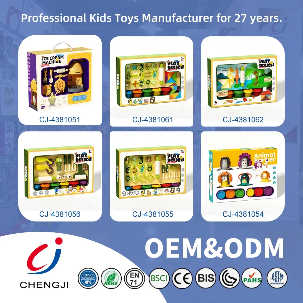 Chengji diy colored clay toy set educational play dough kit question cards tangram animal digital mold clay set for kids